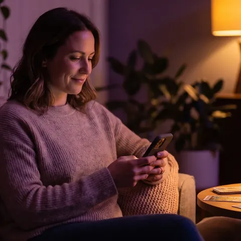 Kobieta czyta poranną wróżbę na telefonie